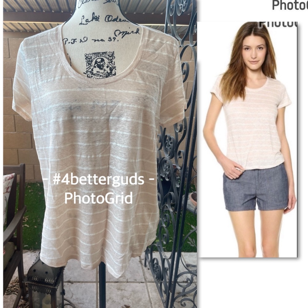 NEW Vince. Stripe Burnout Scoop Neck Short Sleeve Curved Hemline Tee XL